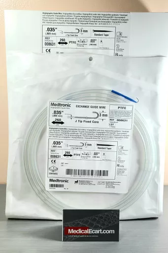008631 Medtronic Angiographic Exchange Guide Wire, PTFE Wire .035 diameter 260cm 3mm J-tip, Pack of 10