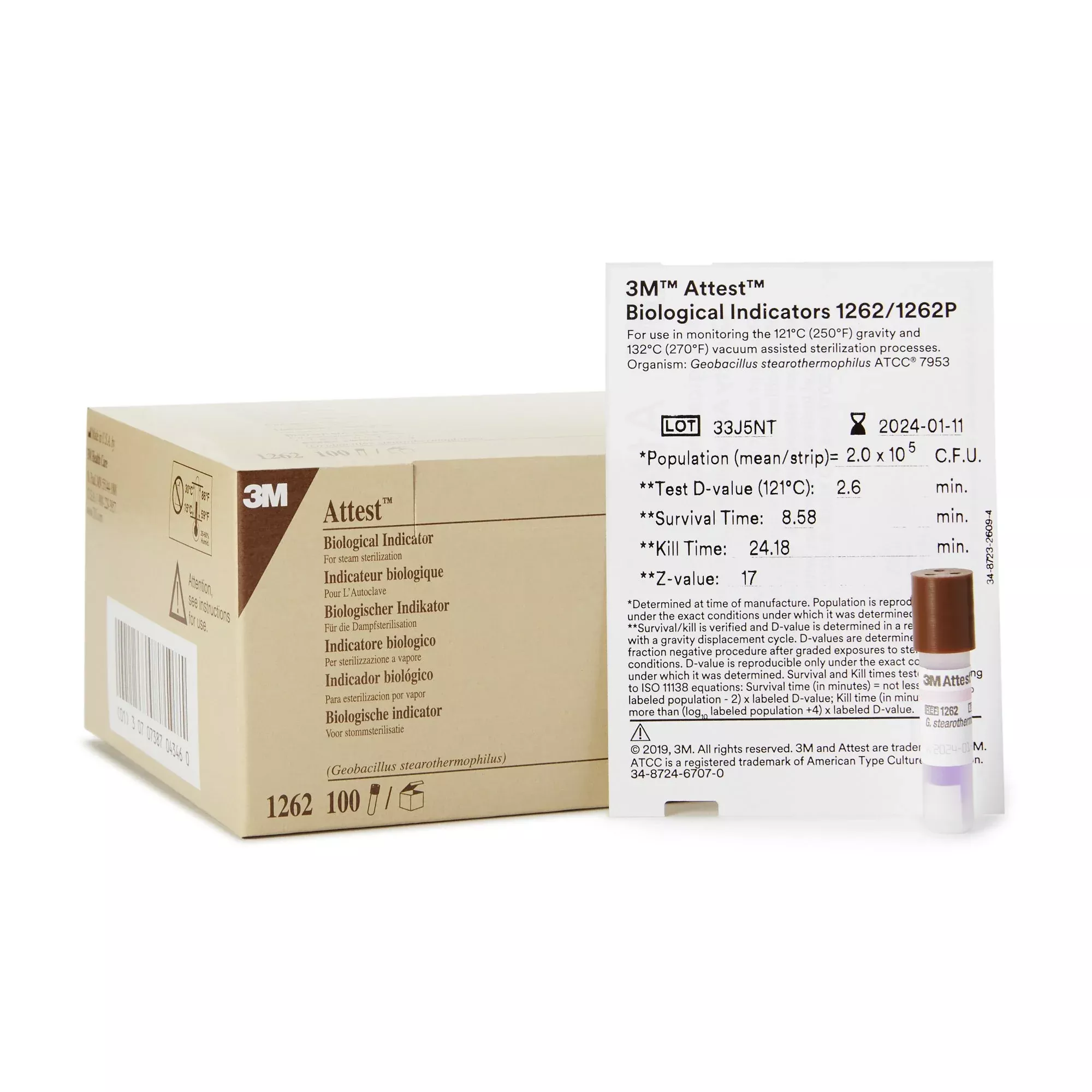 3M™ Attest™48-Hour Biological Indicator Vial for Steam Sterilization, 1 Box of 100