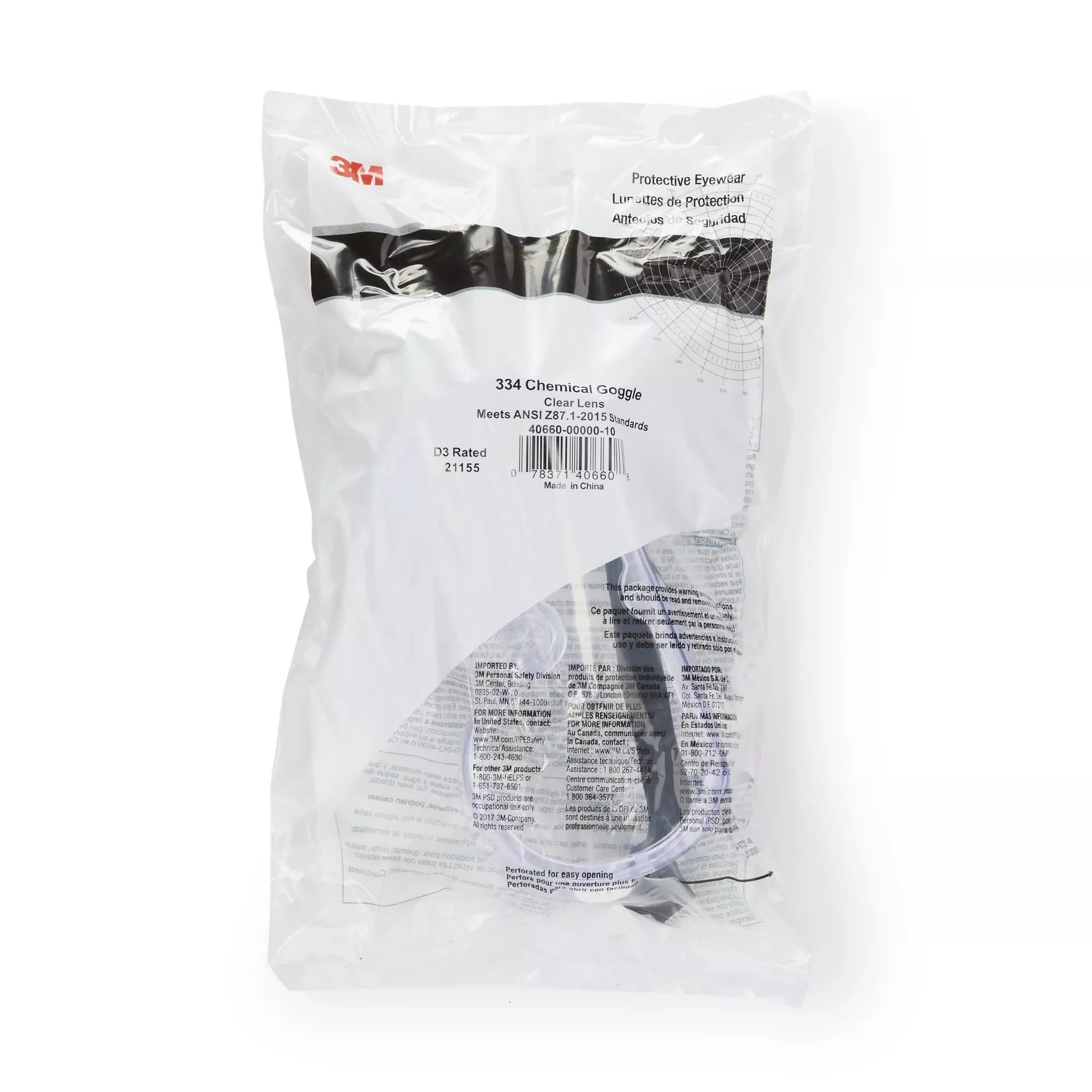 3M Chemical Splash Goggles, 1 Box of 10