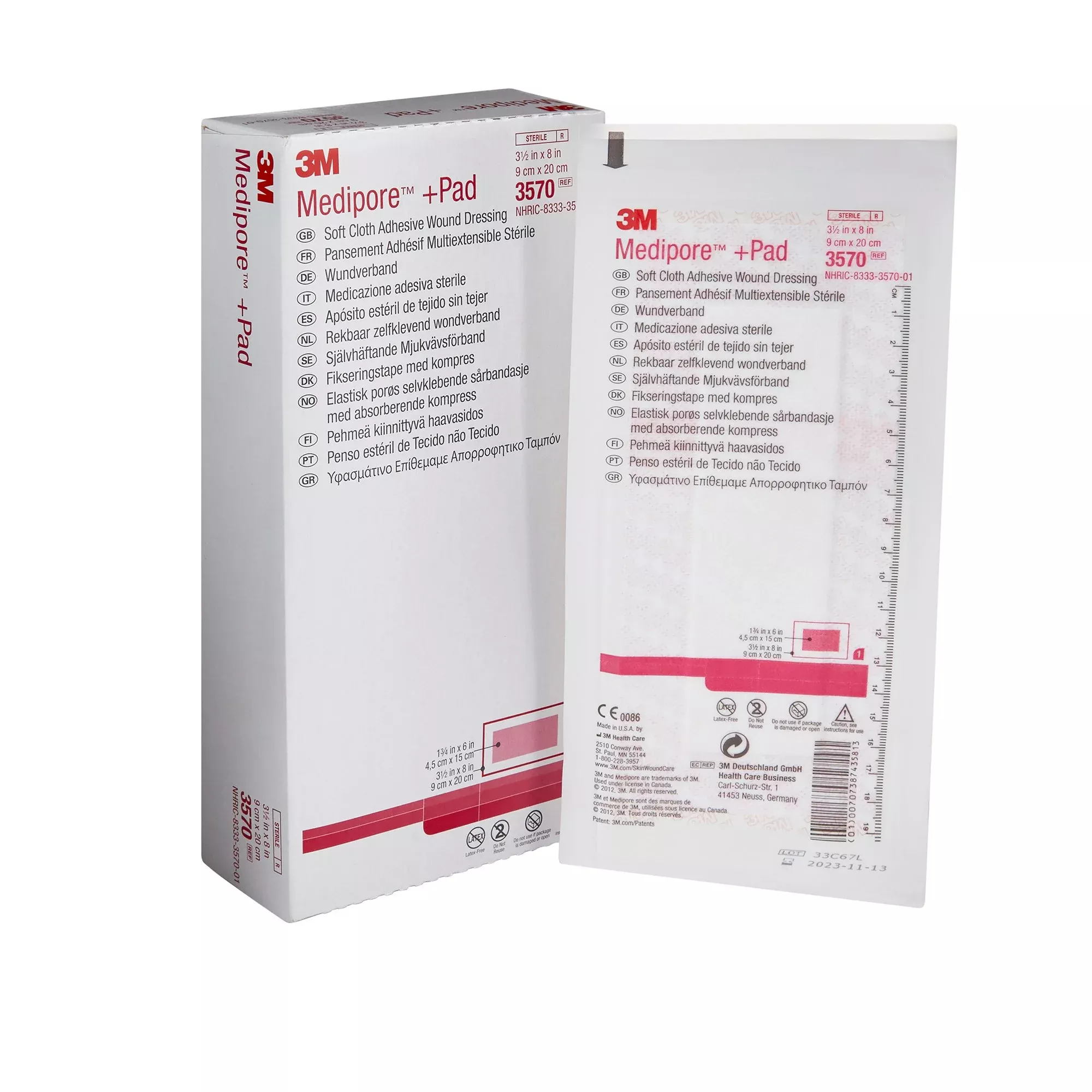3M™ Medipore™ + Pad Soft Cloth Adhesive Dressing, 3½ x 8 Inch, 1 Case of 100