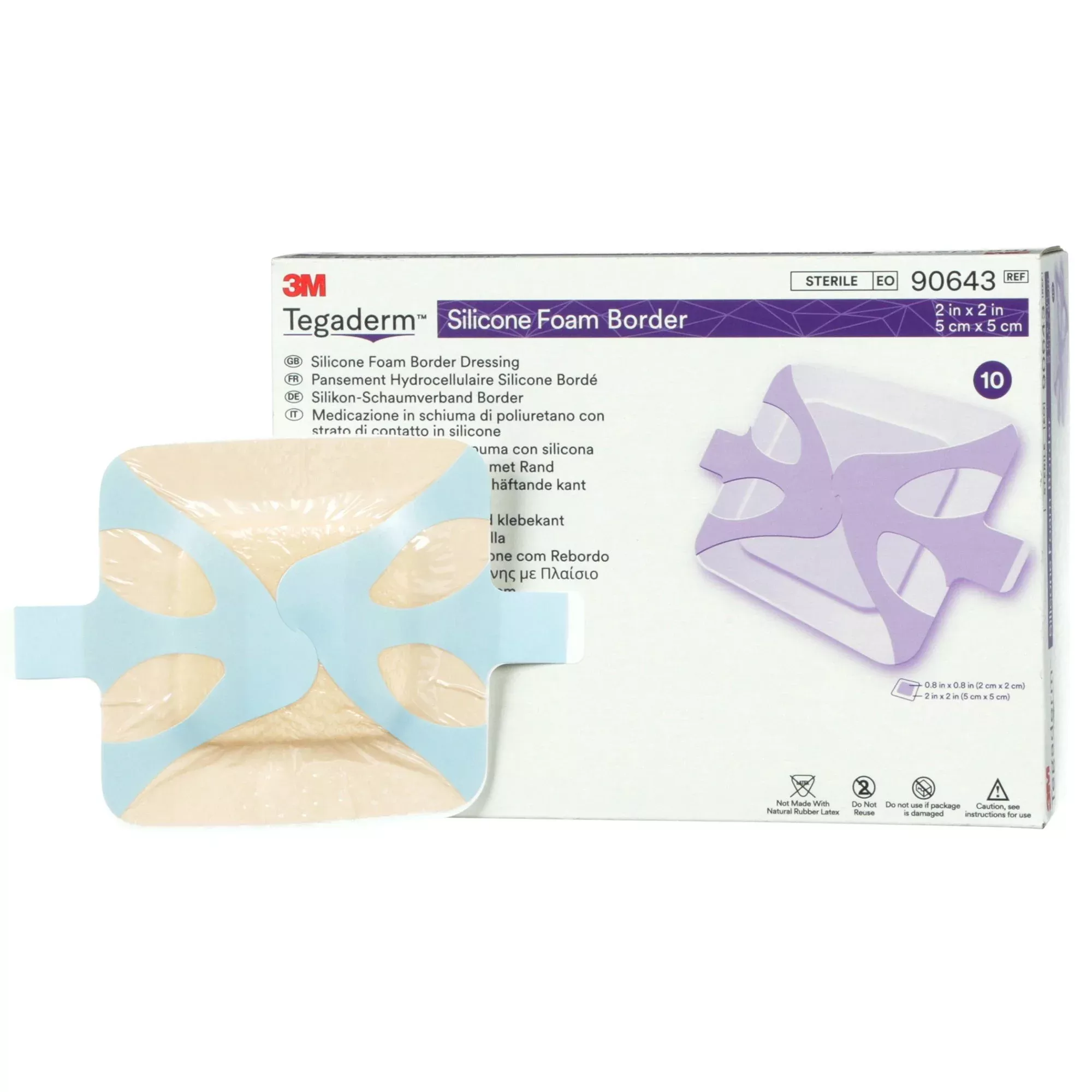 3M™ Tegaderm™ Silicone Foam Dressing, 2 x 2 Inch, 1 Box of 10