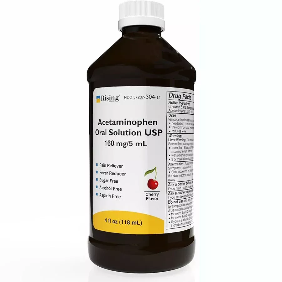 Acetaminophen Oral Solution 160 mg/5 mL, Low Strength for Kids, Pain & Fever Reliever, Cherry Flavor 118 mL