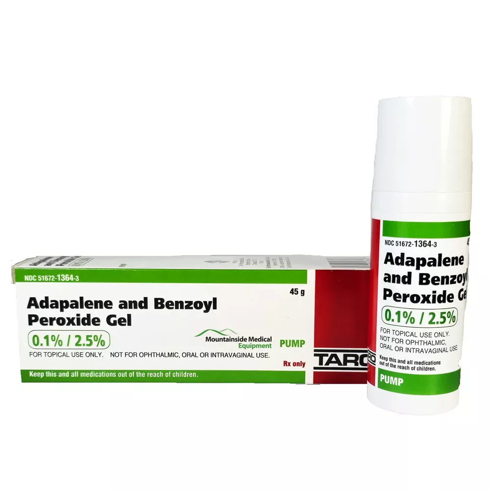 Adapalene 0.1% and Benzoyl Peroxide Gel 2.5% Pump Bottle 45 Gram (Rx)