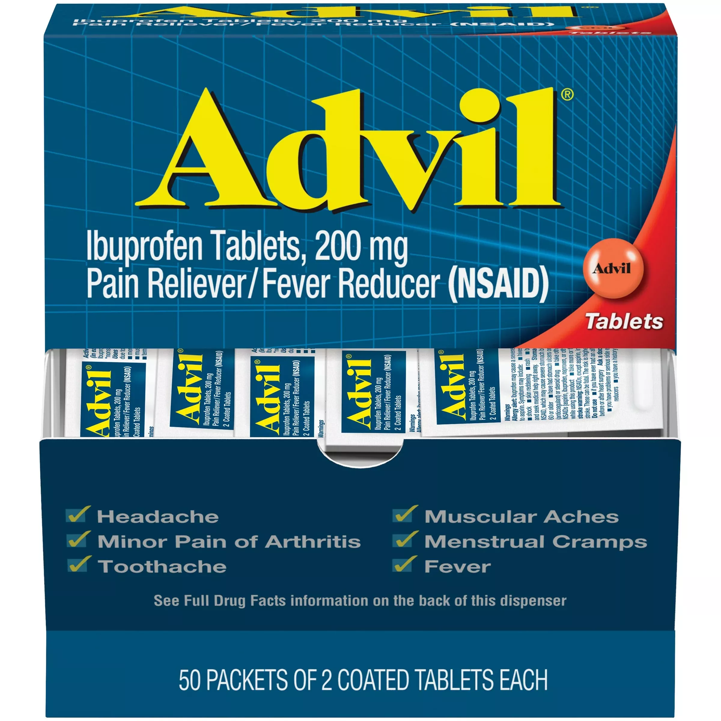 Advil Ibuprofen Pain Relief Tablet, 1 Box of 100