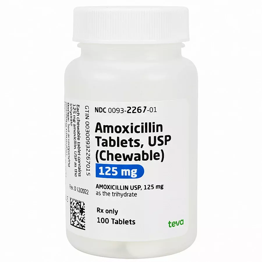 Amoxicillin 125 mg Chewable Tablets 100 Count by Teva (Rx)