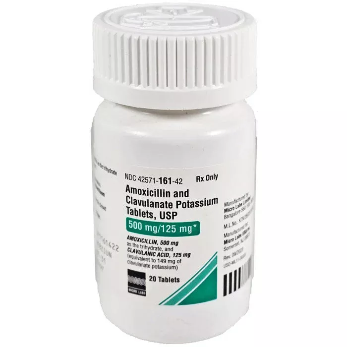 Amoxicillin and Clavuianate Potassium Tablets 500 mg/125 mg 20 Count (RX)