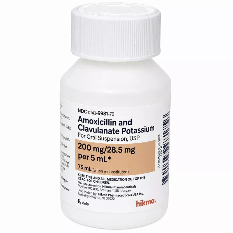 Amoxicillin and Clavulanate Potassium Oral Suspension 200 mg/28.5 mg Per 5 ml (RX)