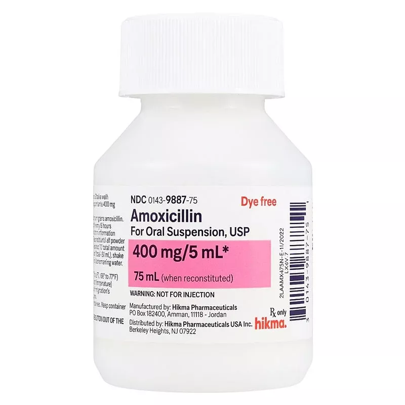 Amoxicillin Oral Suspension Liquid 400mg/5ml Dye Free 75 mL (RX)
