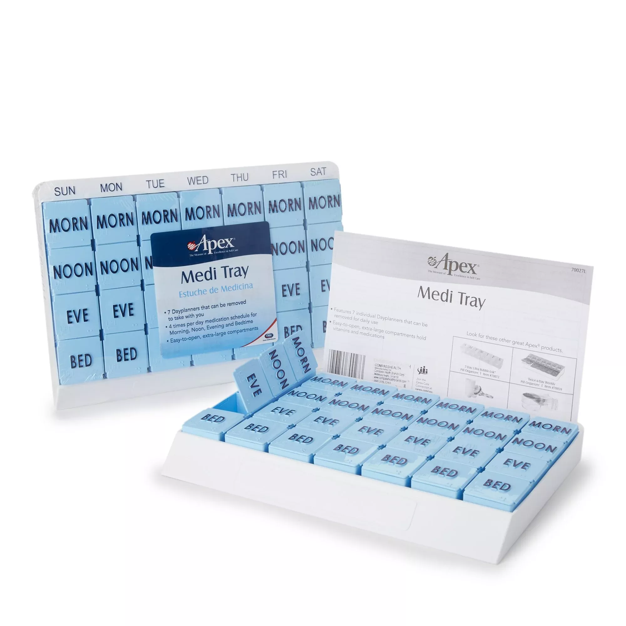 Apex Medi Tray Pill Organizer, Days of the Week / Morn, Noon, Eve, Bed, 1 Each