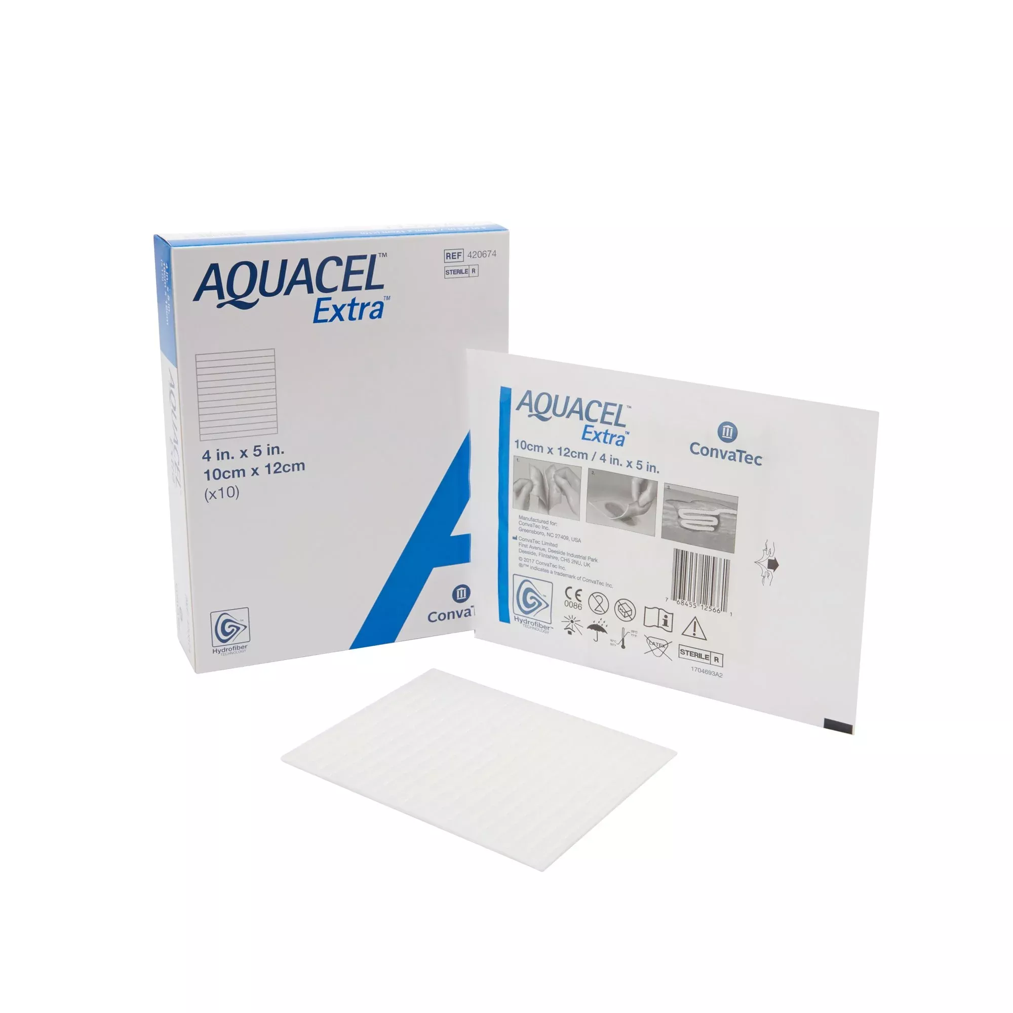 Aquacel Extra™ Hydrofiber Dressing, 4 x 5 Inch, 1 Box of 10