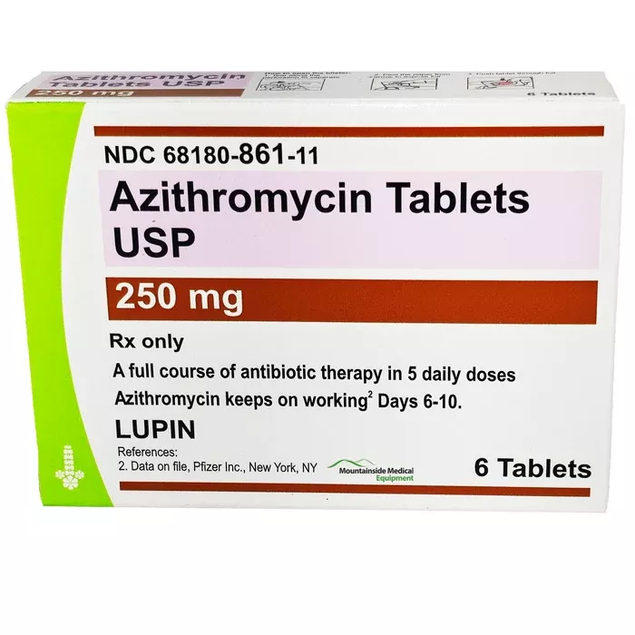 Azithromycin Tablets 250 mg Blister Pack of 6 by Lupin (RX)