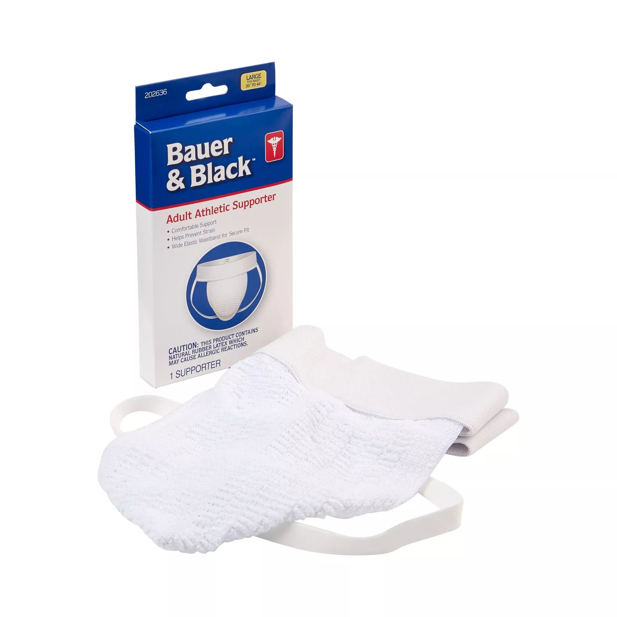 Bauer & Black Adult Athletic Supporter, Cotton, White, Reusable, Large, 1 Each