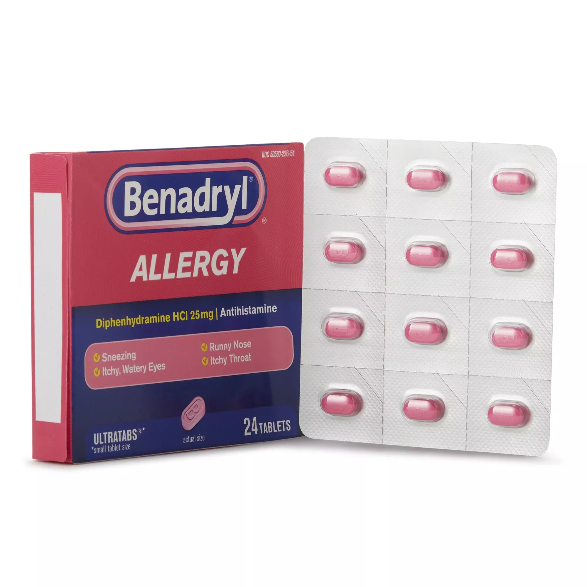 Benadryl Diphenhydramine Allergy Relief, 1 Carton of 24