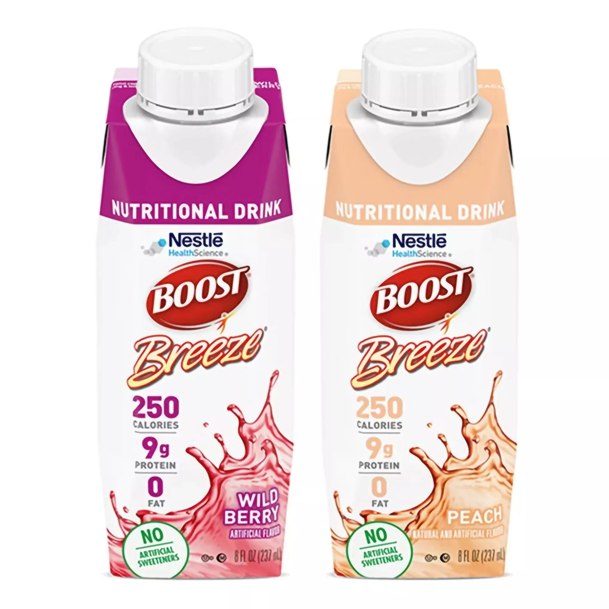 Boost Breeze Variety Flavor (Peach, Wild Berry) Oral Supplement, 8 oz. Carton, 1 Case of 24