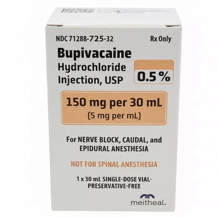 Bupivacaine Hydrochloride Injection 0.5% Single Dose Vial 30 mL Nerve Block, Caudal & Epidural Anesthesia (RX)