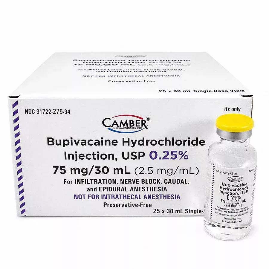 Bupivacaine Injection 0.25% Single Dose Vials 30mL Preservative Free 25/Box (RX)
