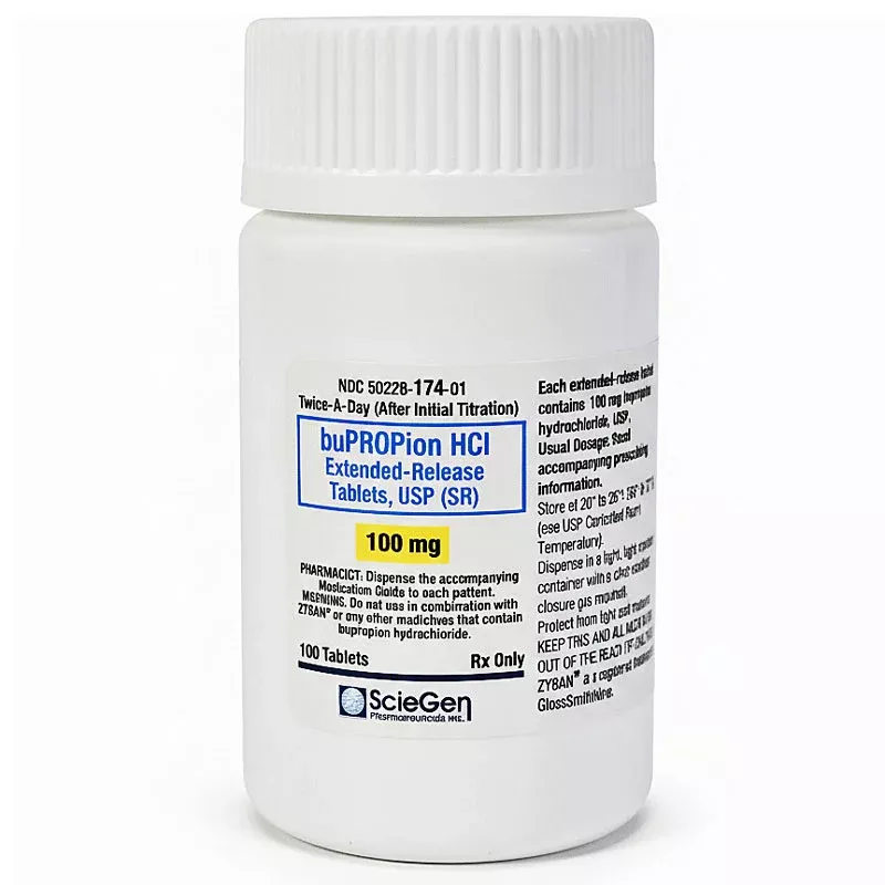 Bupropion SR Hydrochloride 100 mg Extended-Release Tablets 100 Count (RX)