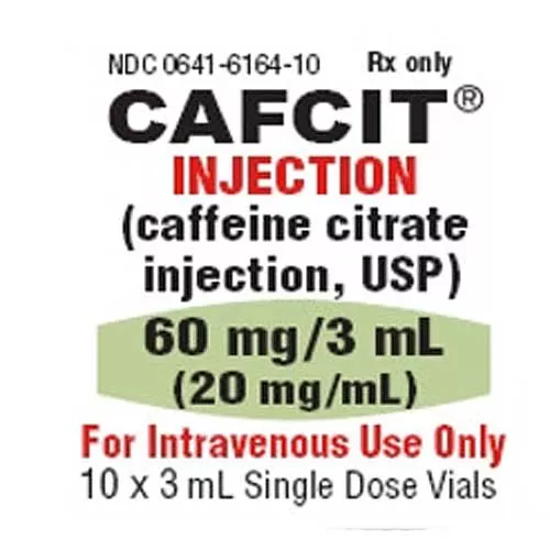 Cafcit Caffeine Citrate for Injection 60 mg/ 3mL (20 mg/mL) Single-Dose Vial 3 mL x 10/Box (RX)