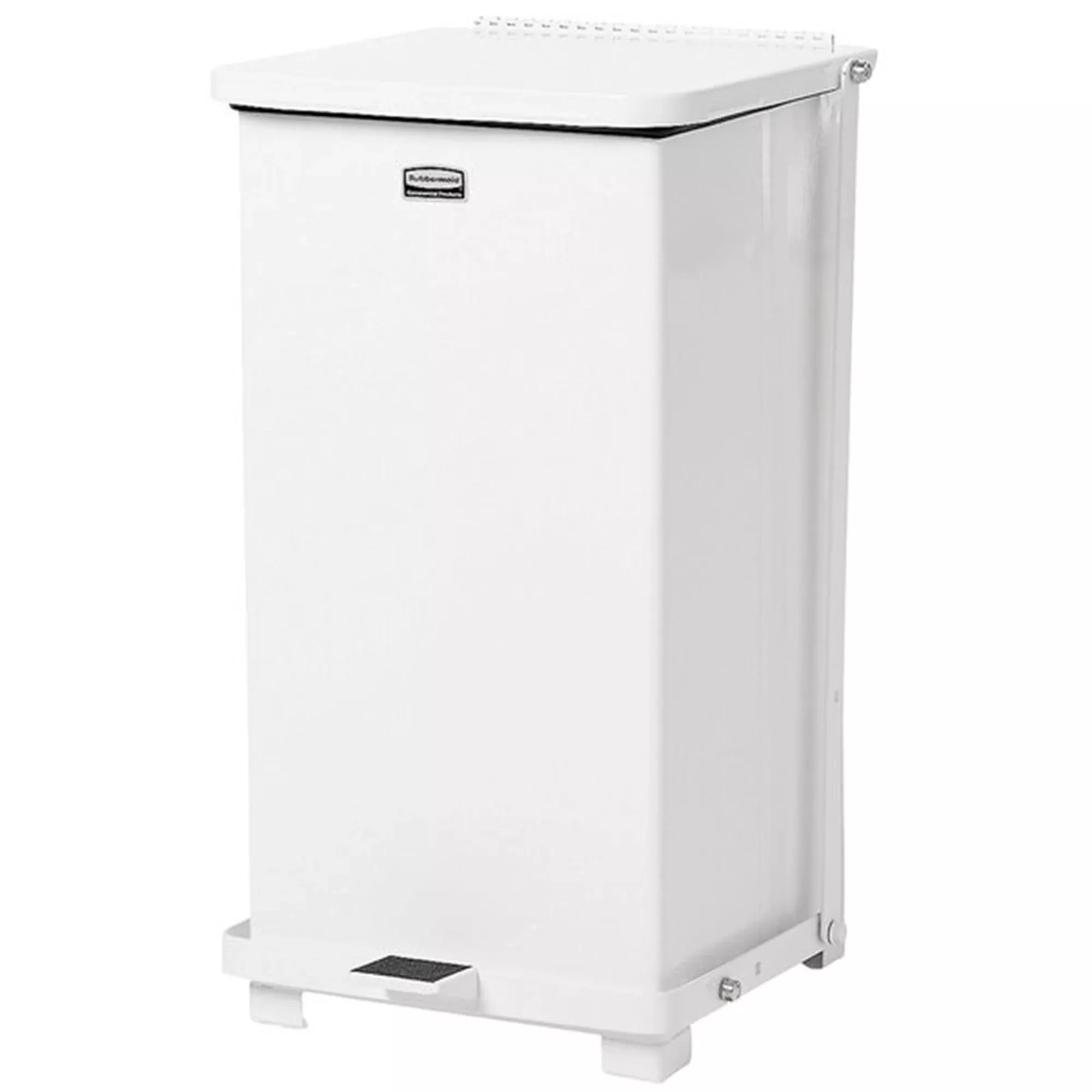CAN, TRASH RUBBERMAID DEFENDERSTEEL STEP ON SQ WHT 12GL
