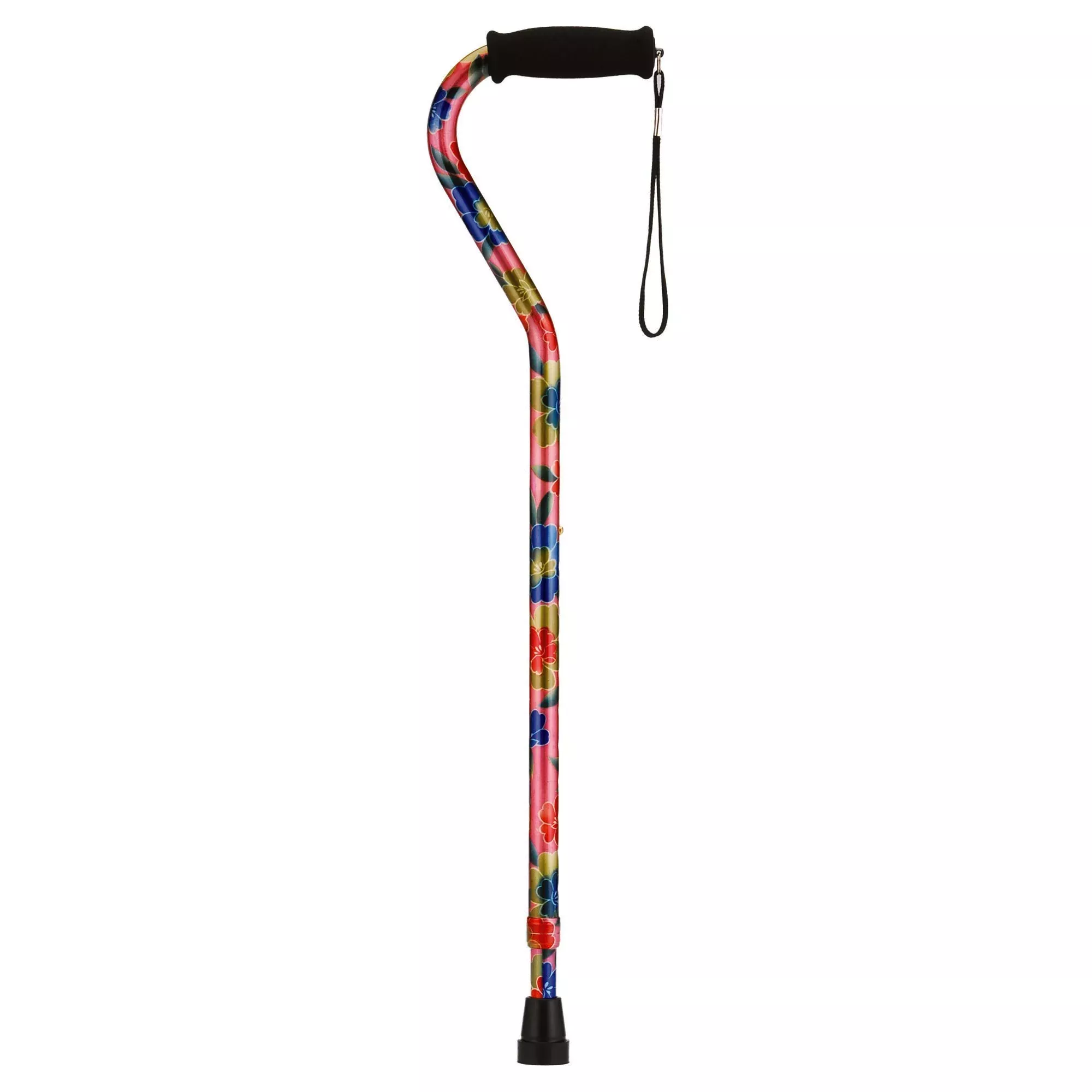 CANE, OFFSET W/STRAP PINK GARDEN (12/CS)