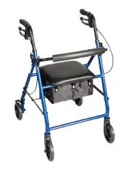 Carex Classics 4-Wheel Rolling Walker, 6 in. Wheel, 30 - 36 in. Handle, Metallic Blue, 300 lbs, 1 Each