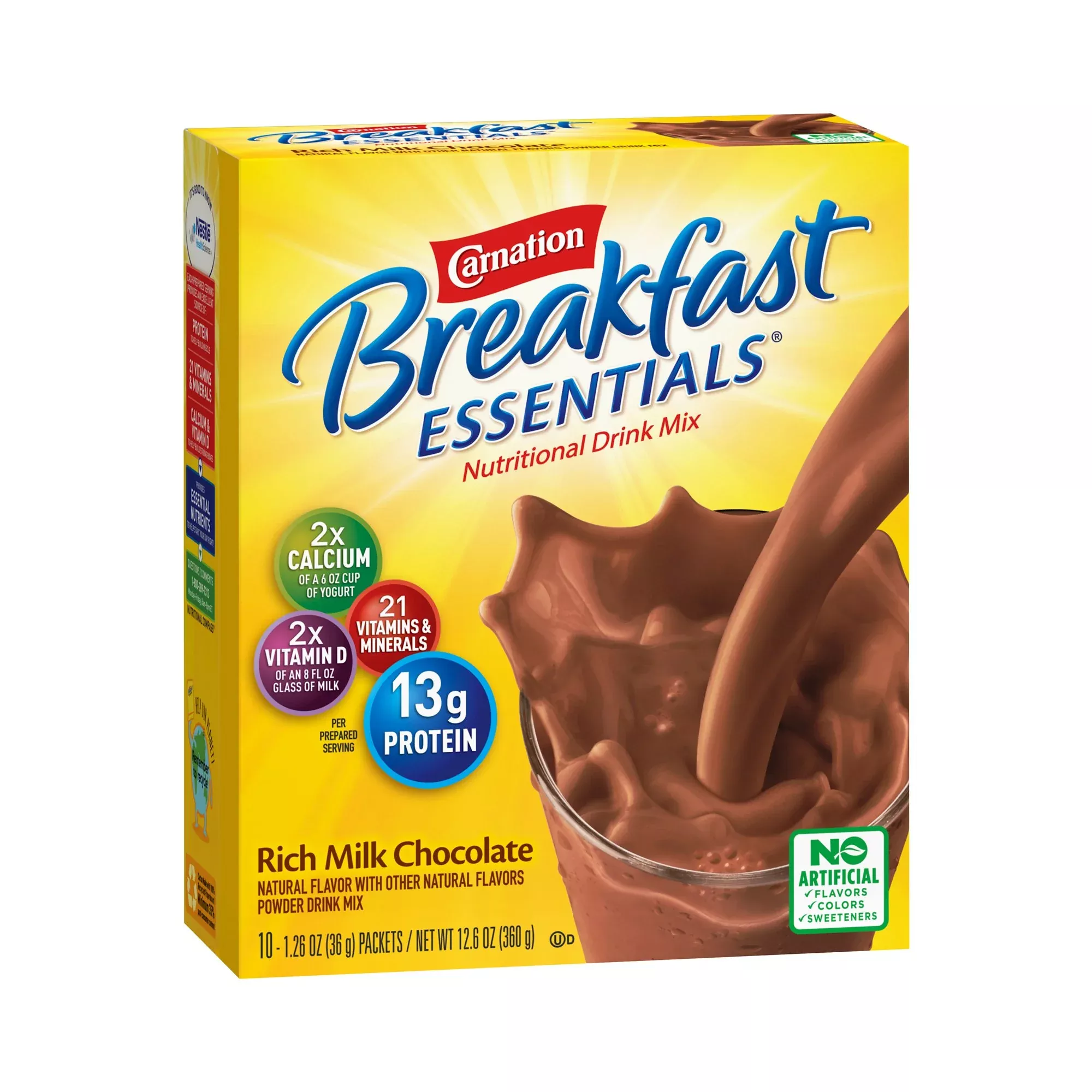 Carnation Breakfast Essentials Chocolate Oral Supplement, 1.26 oz. Packet, 1 Box of 10