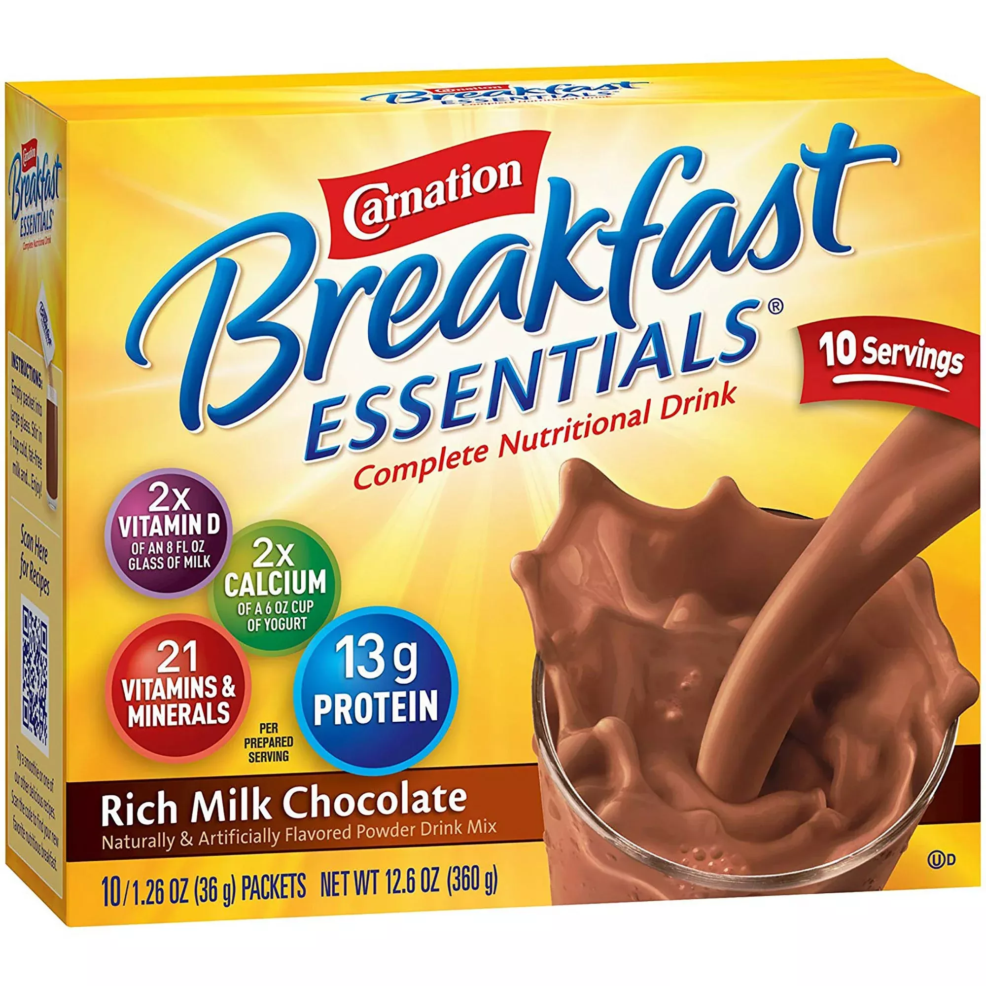 Carnation Breakfast Essentials Chocolate Oral Supplement, 1.26 oz. Packet, 1 Case of 60