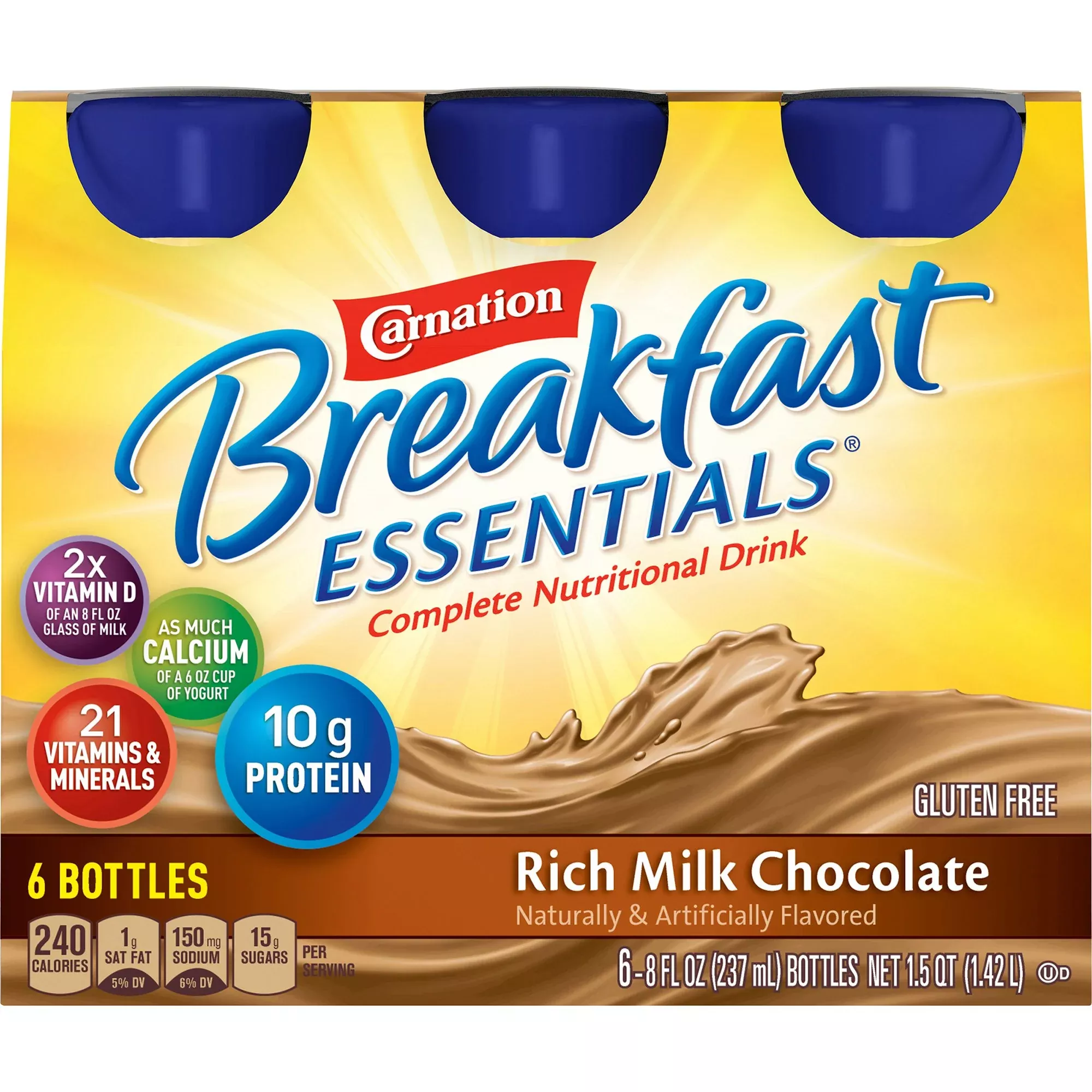 Carnation Breakfast Essentials Chocolate Oral Supplement, 8 oz. Bottle, 1 Each