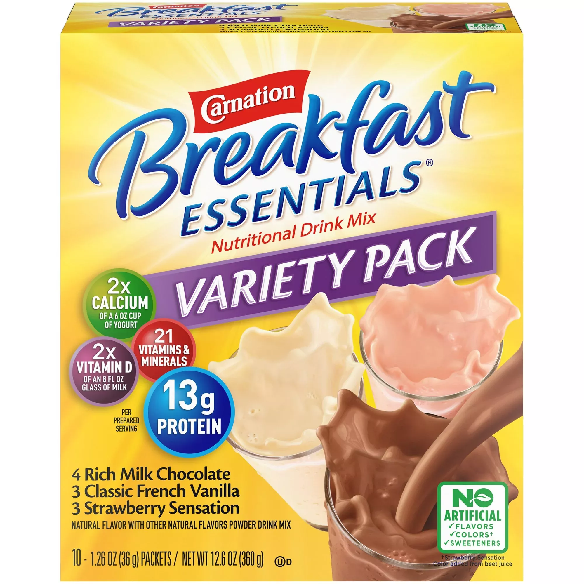 Carnation Breakfast Essentials Chocolate / Vanilla / Strawberry Oral Supplement, 1.31 oz. Packet, 1 Case of 60