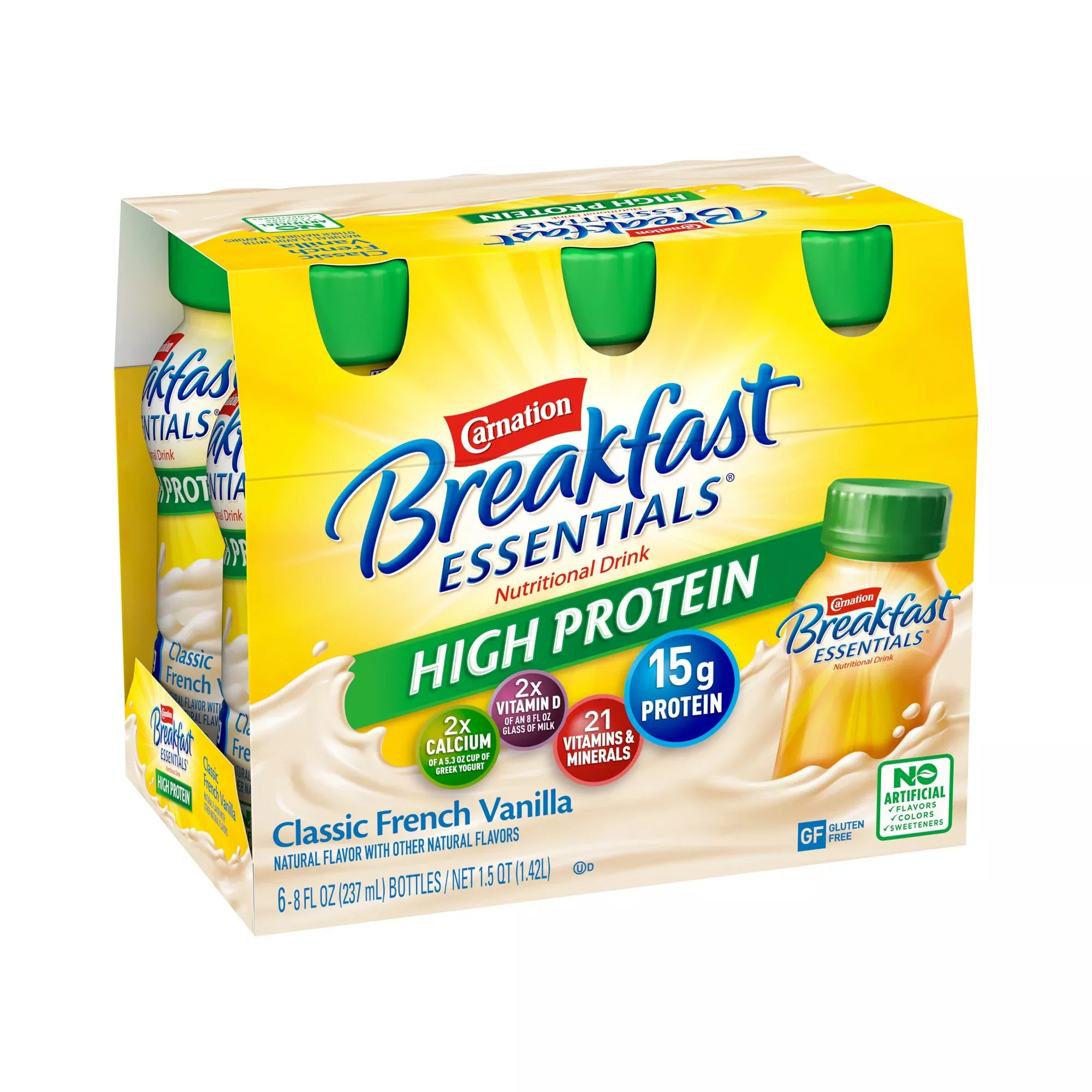 Carnation Breakfast Essentials High Protein Vanilla Oral Supplement, 8 oz. Bottle, 1 Case of 24