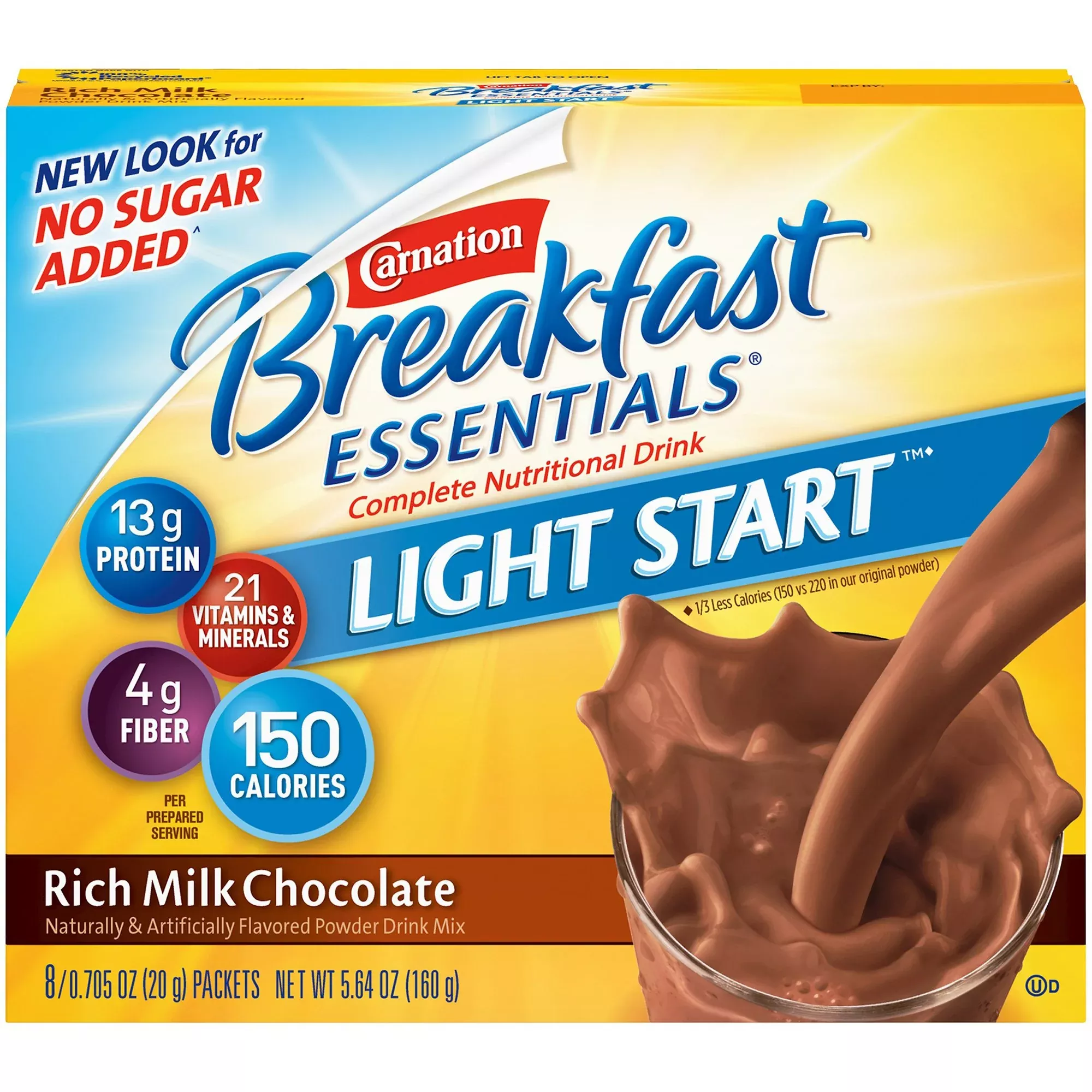 Carnation Breakfast Essentials Light Start Chocolate Oral Supplement, 20 Gram Packet, 1 Case of 64