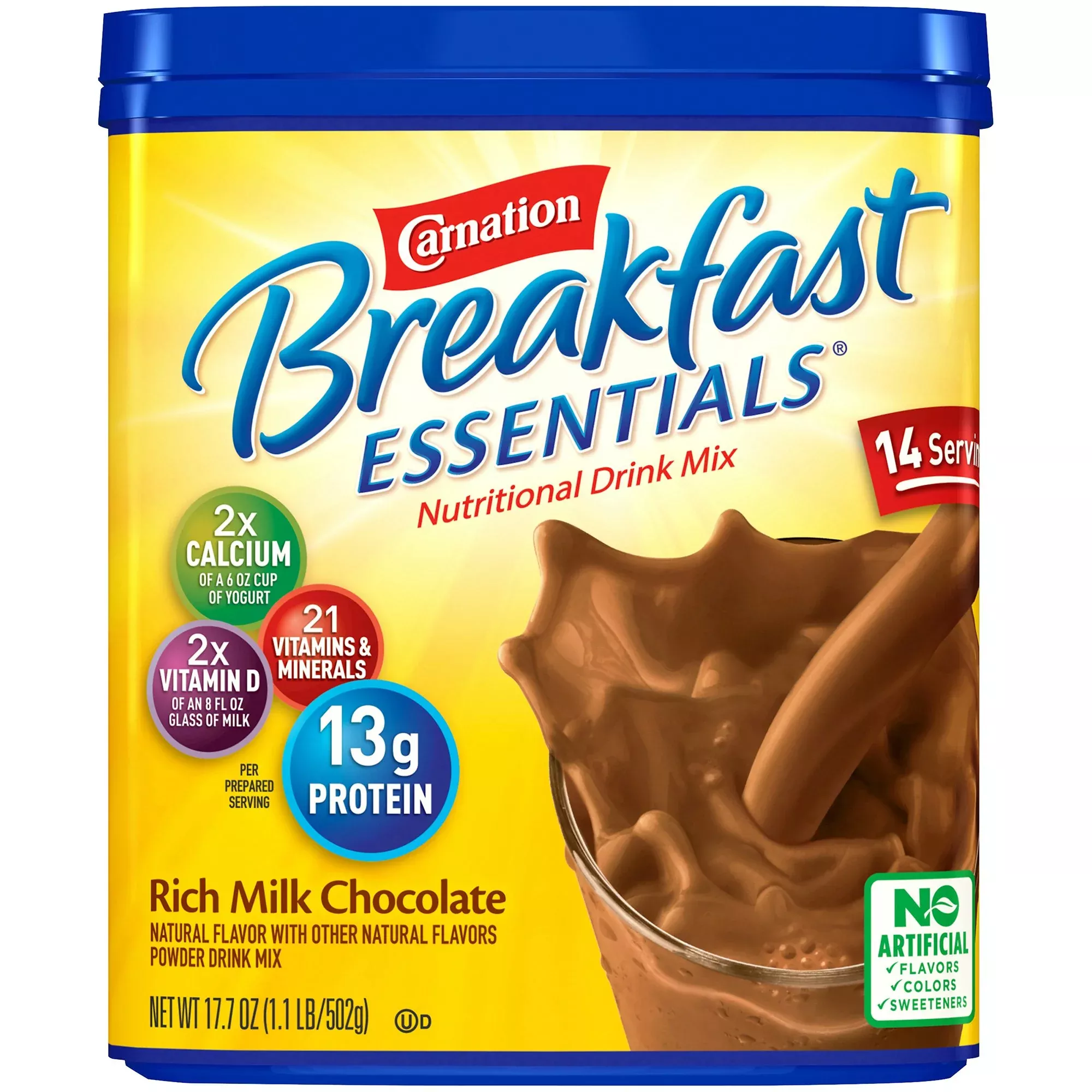 Carnation Breakfast Essentials Rich Milk Chocolate Oral Supplement, 17.7 oz. Canister, 1 Case of 6