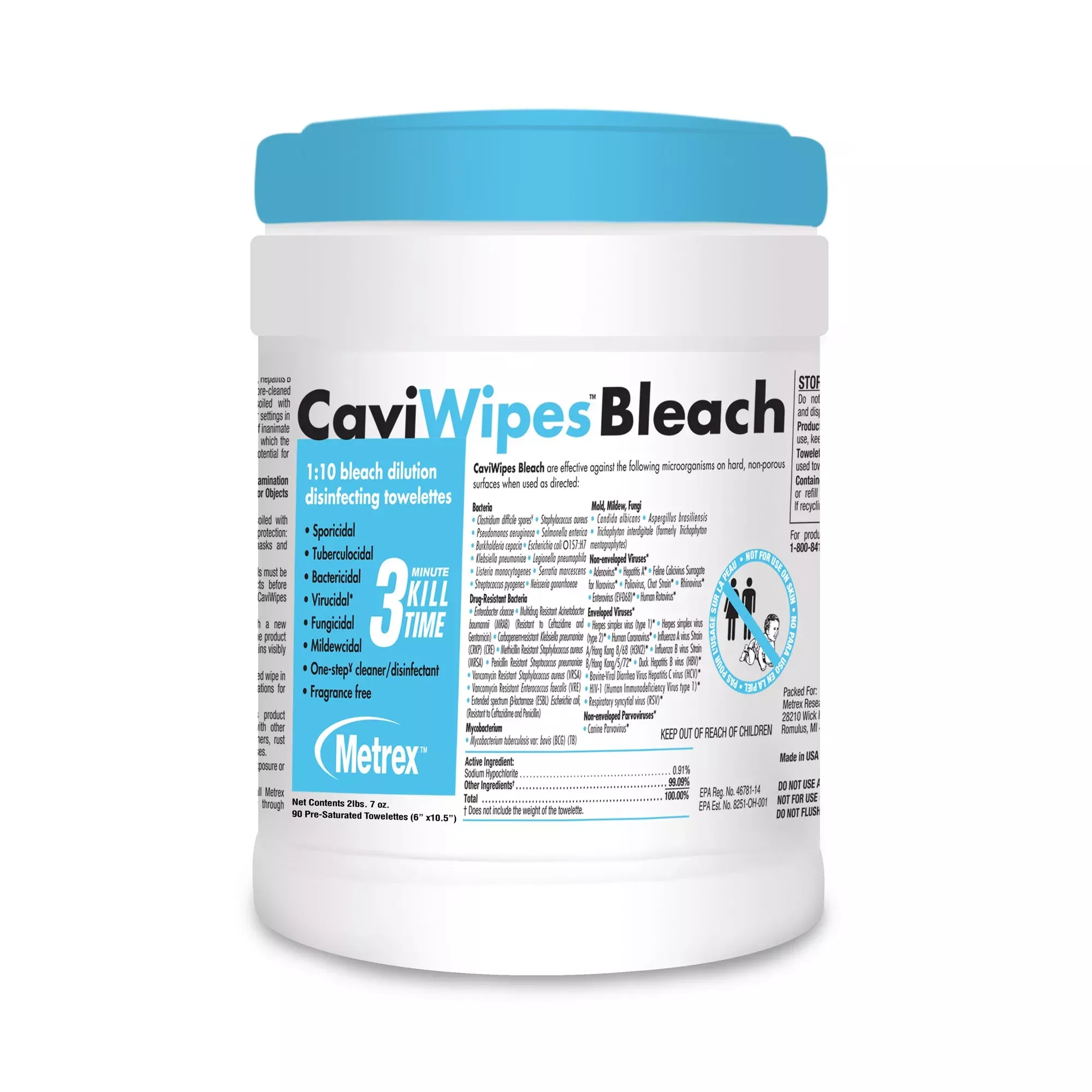 CaviWipes Bleach Wipes, 1 Case of 12