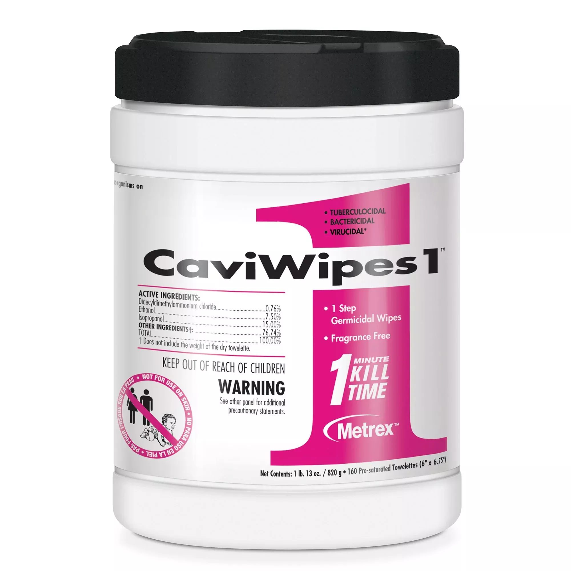 CaviWipes1 Surface Disinfectant, Alcohol Based, Non-sterile, Disposable, 1 Canister of 65