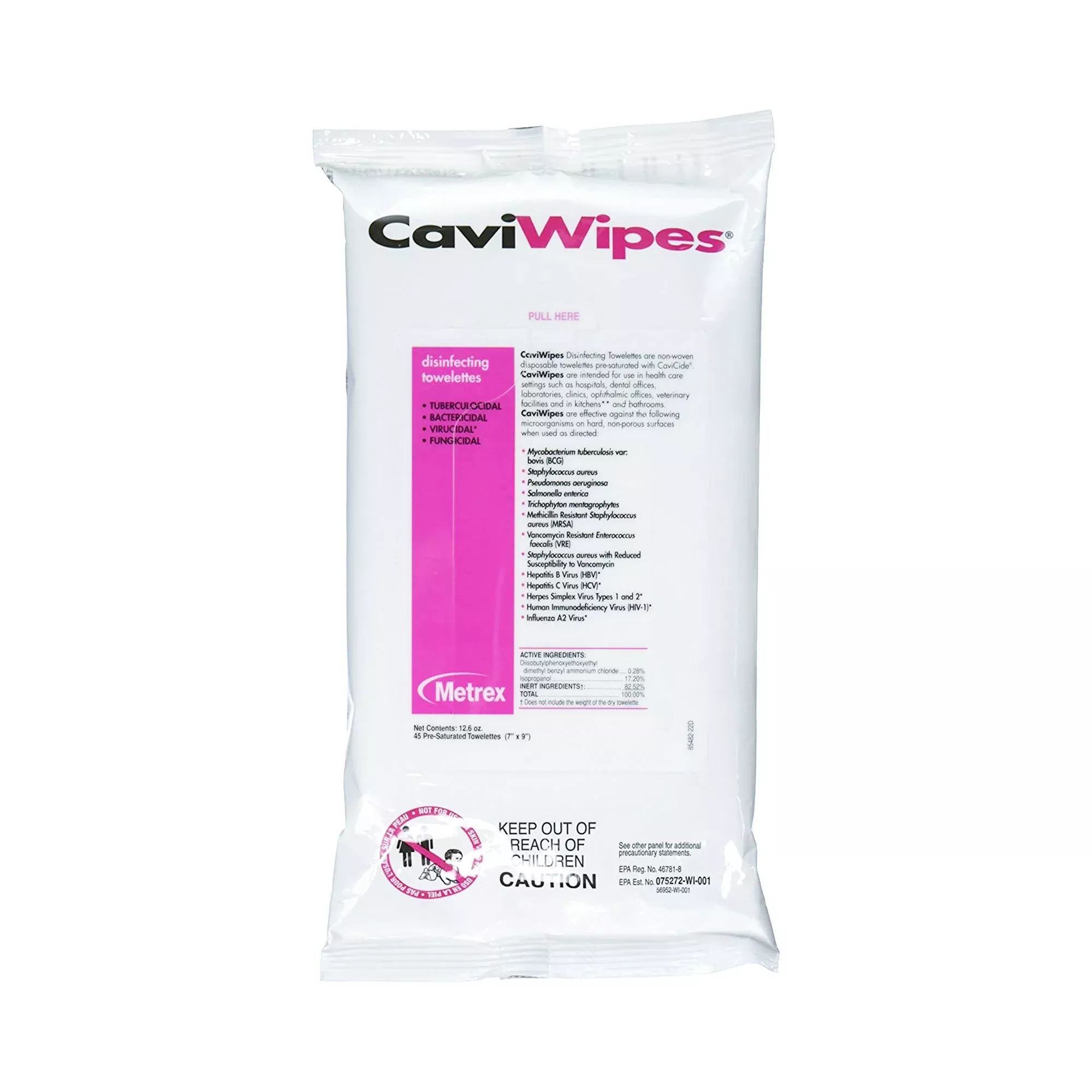 CaviWipes1 Surface Disinfectant, Alcohol Based, Non-sterile, Disposable, 1 Pack