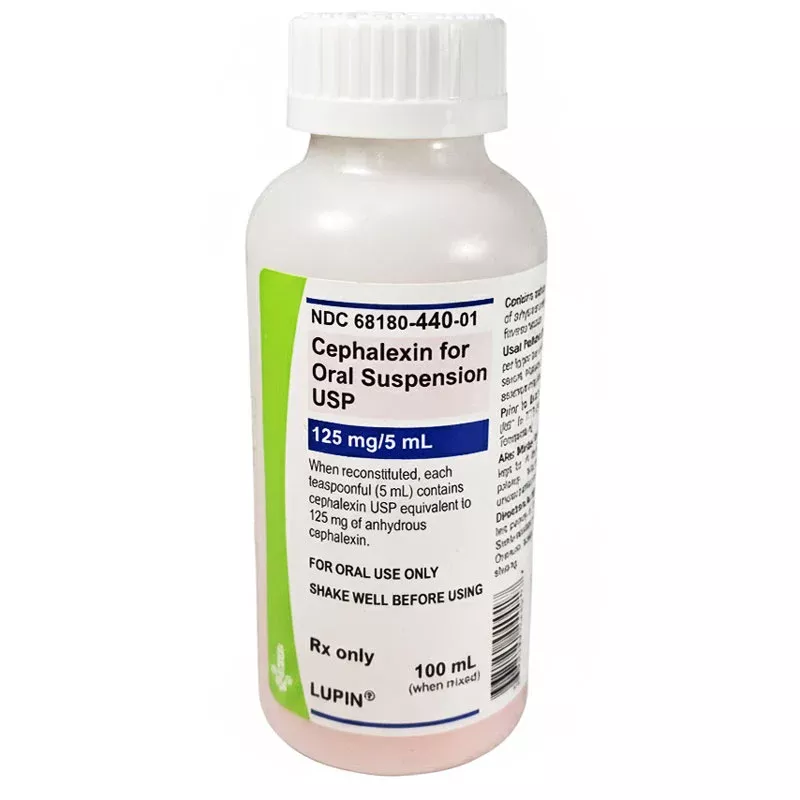 Cephalexin Oral Suspension Liquid Solution 125 mg/5 mL Lupin Pharma 100 mL (RX)