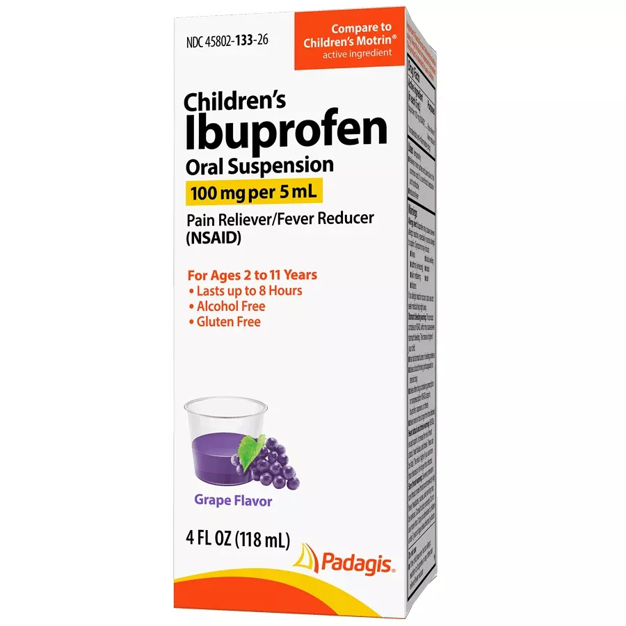 Children’s Ibuprofen Oral Liquid Suspension 100 mg per 5 mL Grape Flavor 118 mL