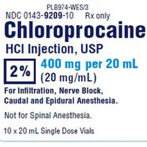 Chloroprocaine HCL 2% Injection 20 mL Single-Dose Vials 10-Pack (RX)
