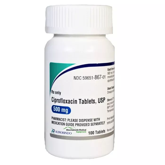 Ciprofloxacin Tablets 500 mg Antibiotic by Aurobindo 100 Count (RX)