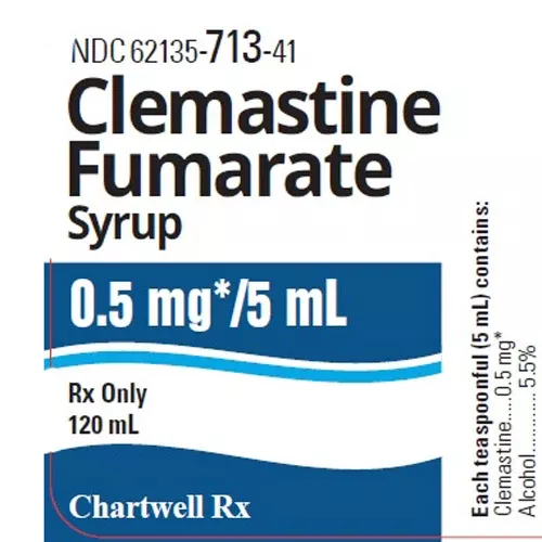 Clemastine Fumarate Syrup Antihistamine Oral Solution 0.5mg/5 mL, 120 mL (RX)