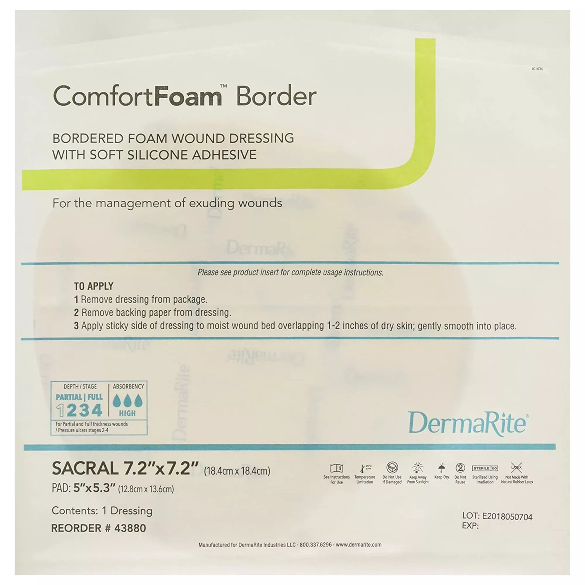 ComfortFoam™ Border Silicone Adhesive with Border Silicone Foam Dressing, 7-1/5 x 7-1/5 Inch Sacral, 1 Box of 5