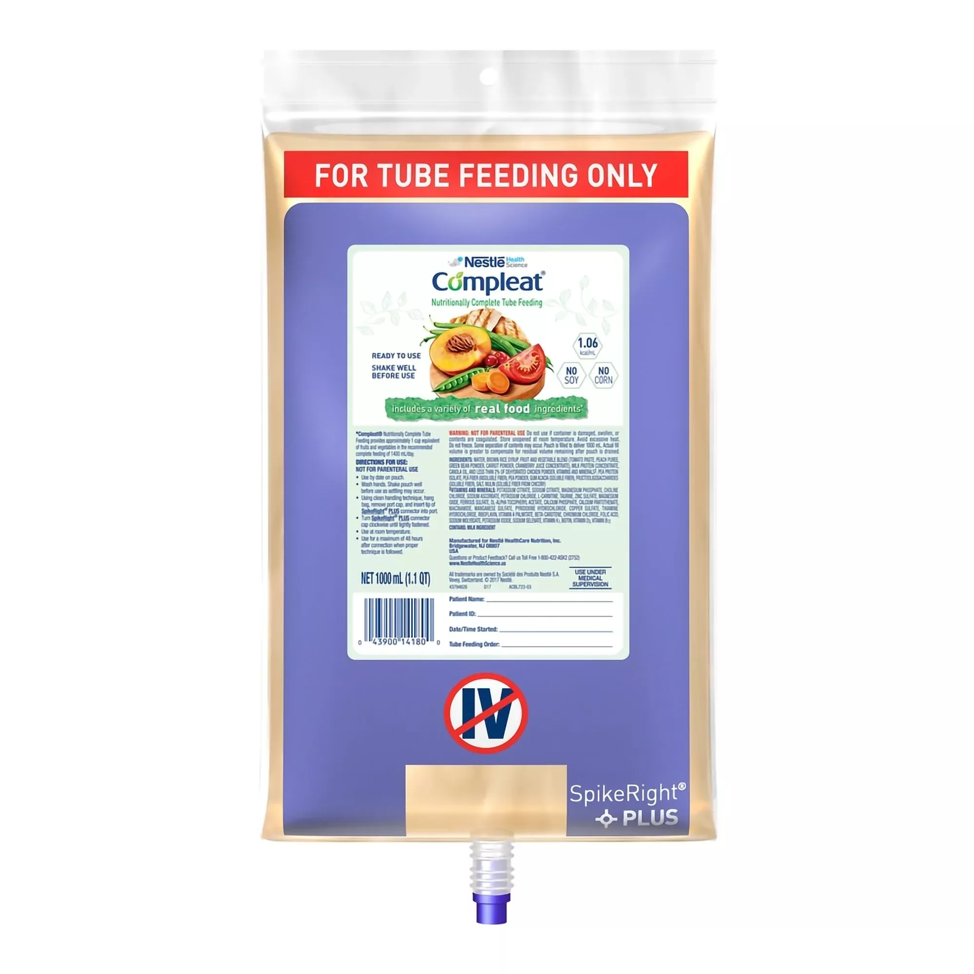 Compleat Original Tube Feeding Formula, 1000 mL Bag, 1 Case of 6
