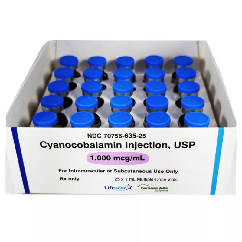 Cyanocobalamin Injection Vitamin B12 Deficiency Relief 1000 mcg/mL Multiple-Use Vials 1 mL x 25/Tray (RX)