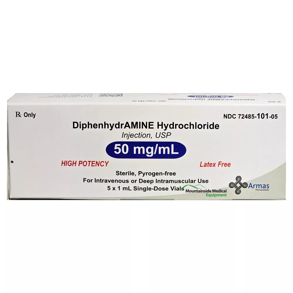 Diphenhydramine Injection (Benadryl injection) 50 mg/mL 1 mL x 5/Box (Rx)