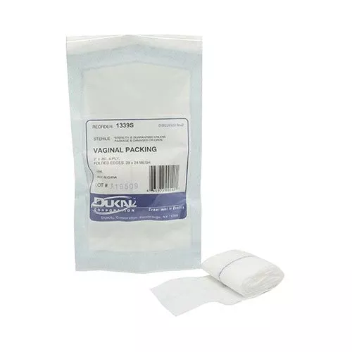 Dukal Sterile Non-Impregnated Cotton Vaginal Packing, 2 x 36 Inch, 1 Case of 100
