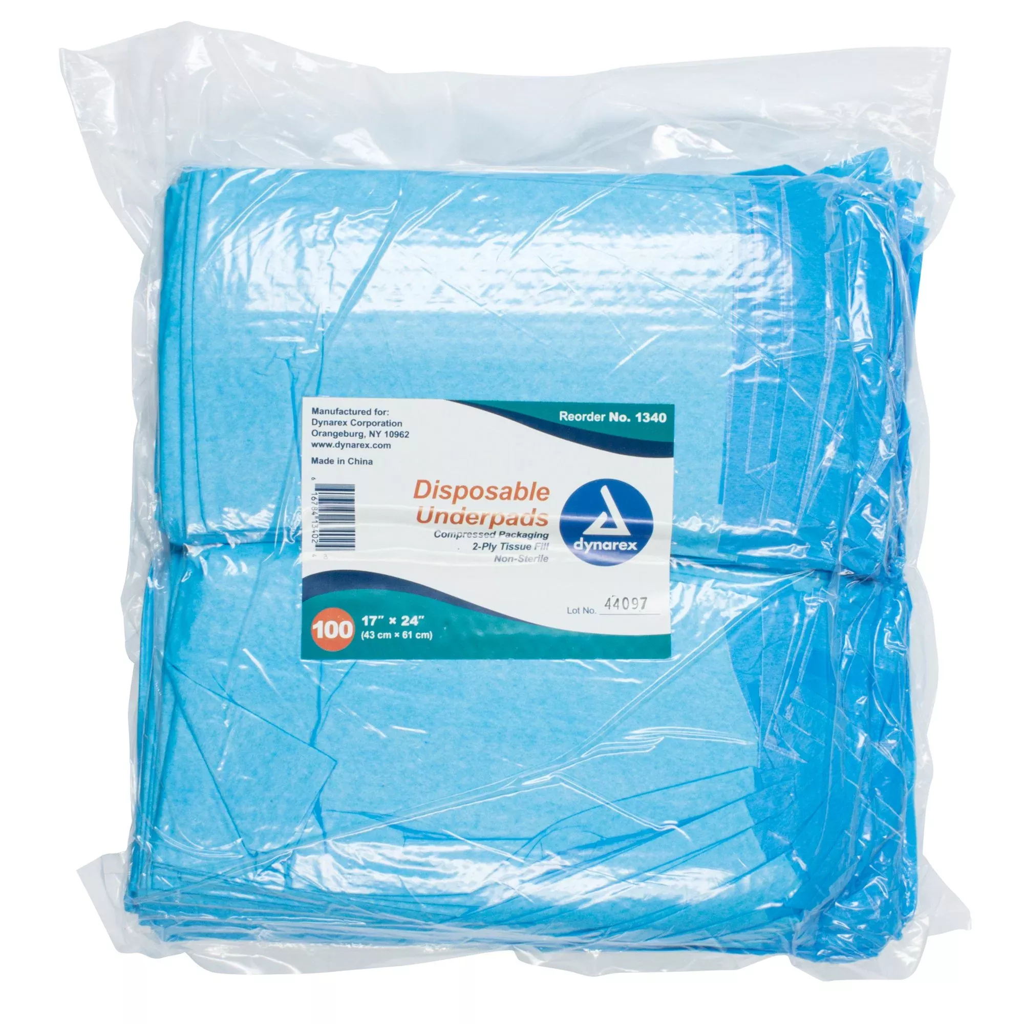 Dynarex 2-Ply Tissue Fill Underpad, 17 x 24 Inch, 1 Bag of 100