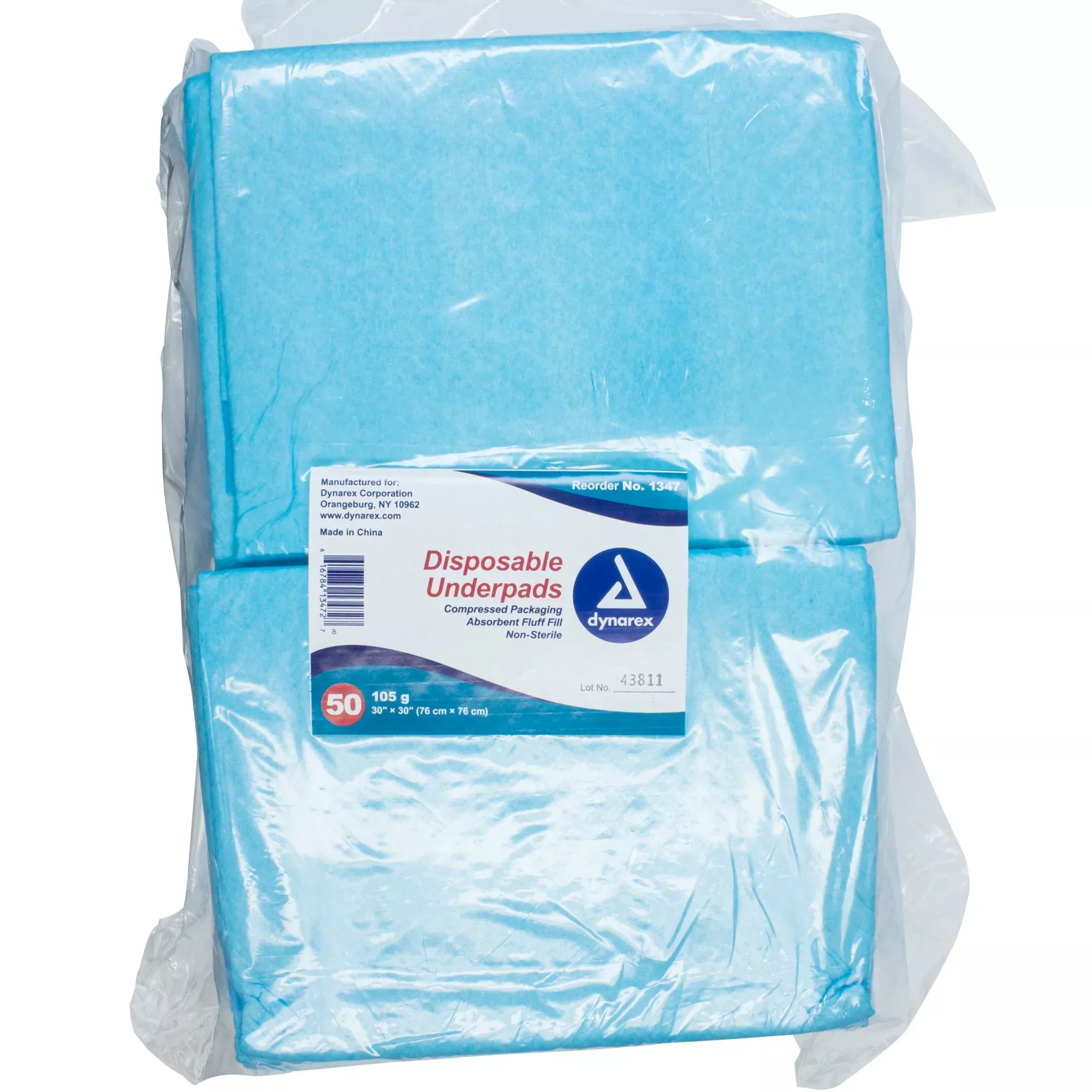 Dynarex Absorbent Fluff Fill Underpad, 30 x 30 Inch, 1 Pack of 50