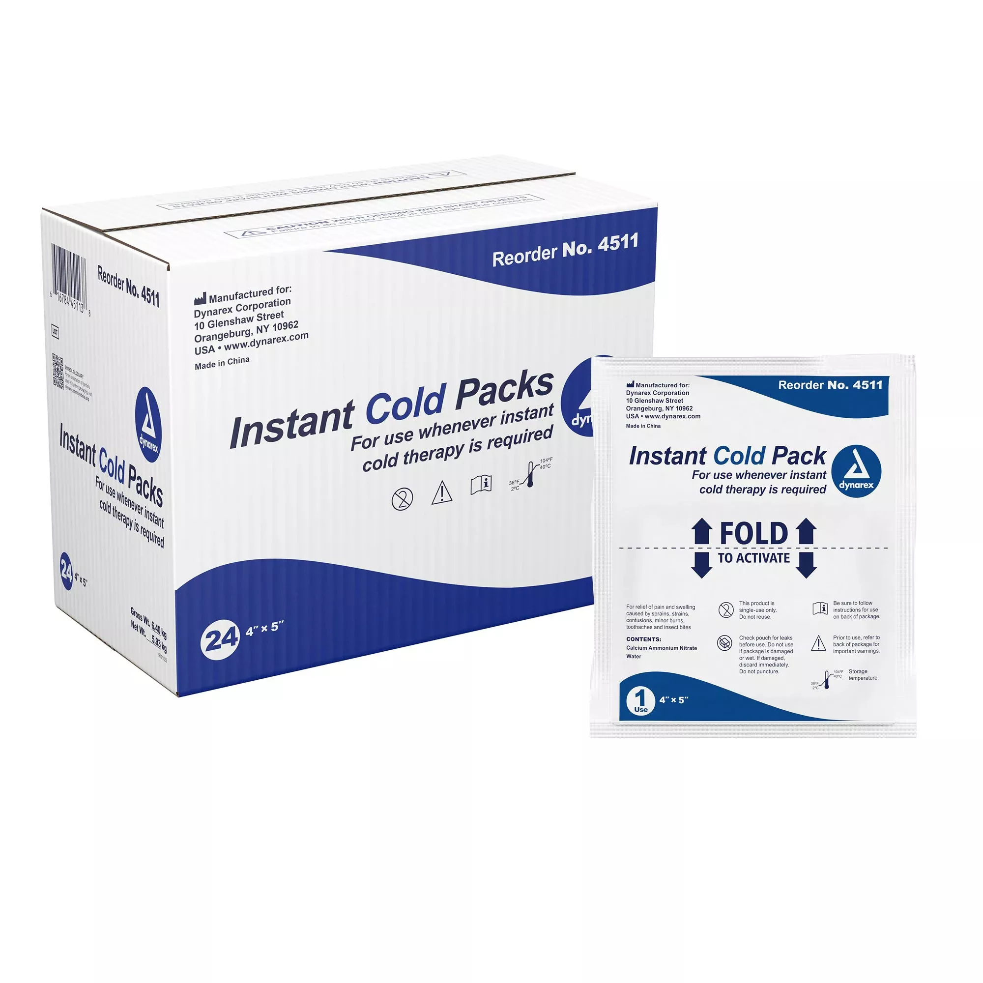dynarex Instant Cold Pack, 4 x 5 Inch, 1 Case of 24
