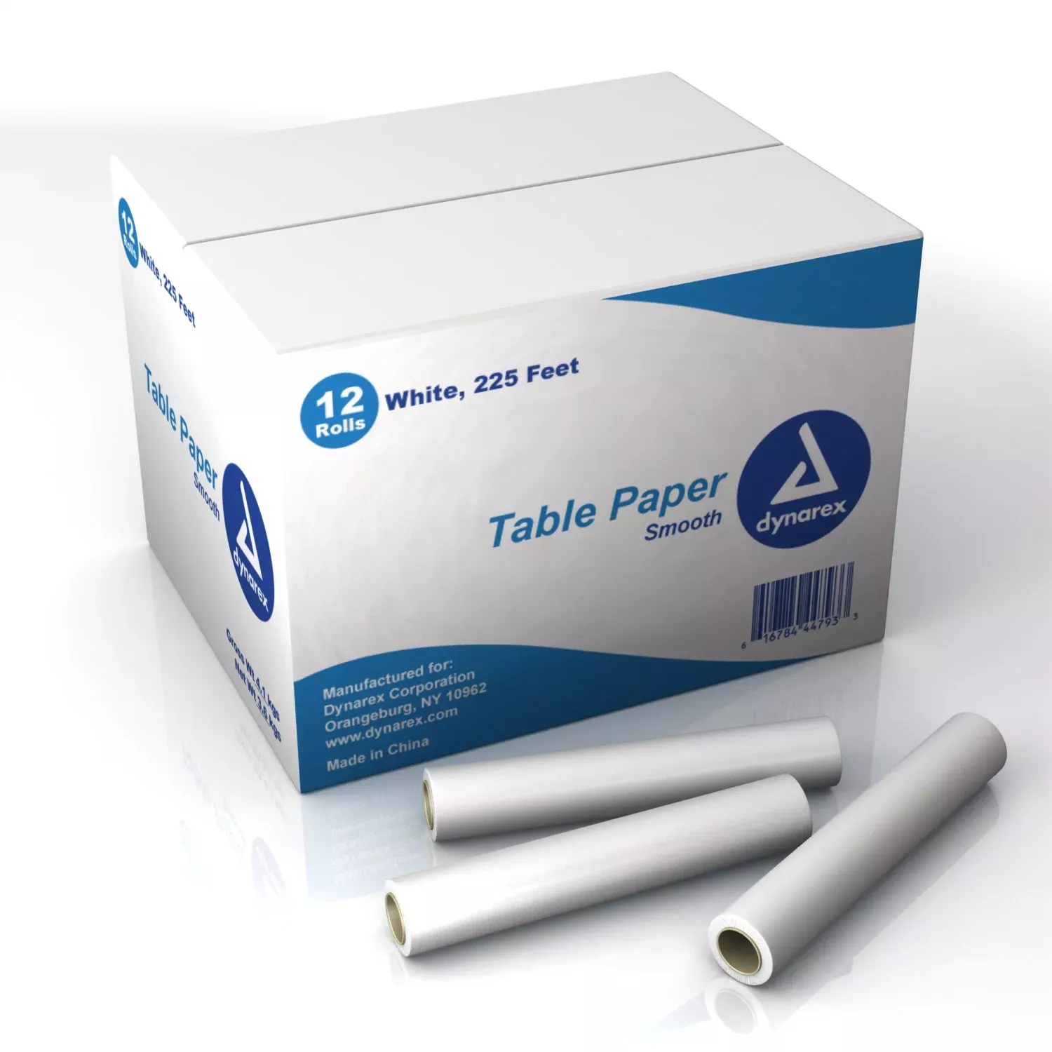 dynarex Smooth Table Paper, 14 Inch x 225 Foot, White, 1 Case of 12