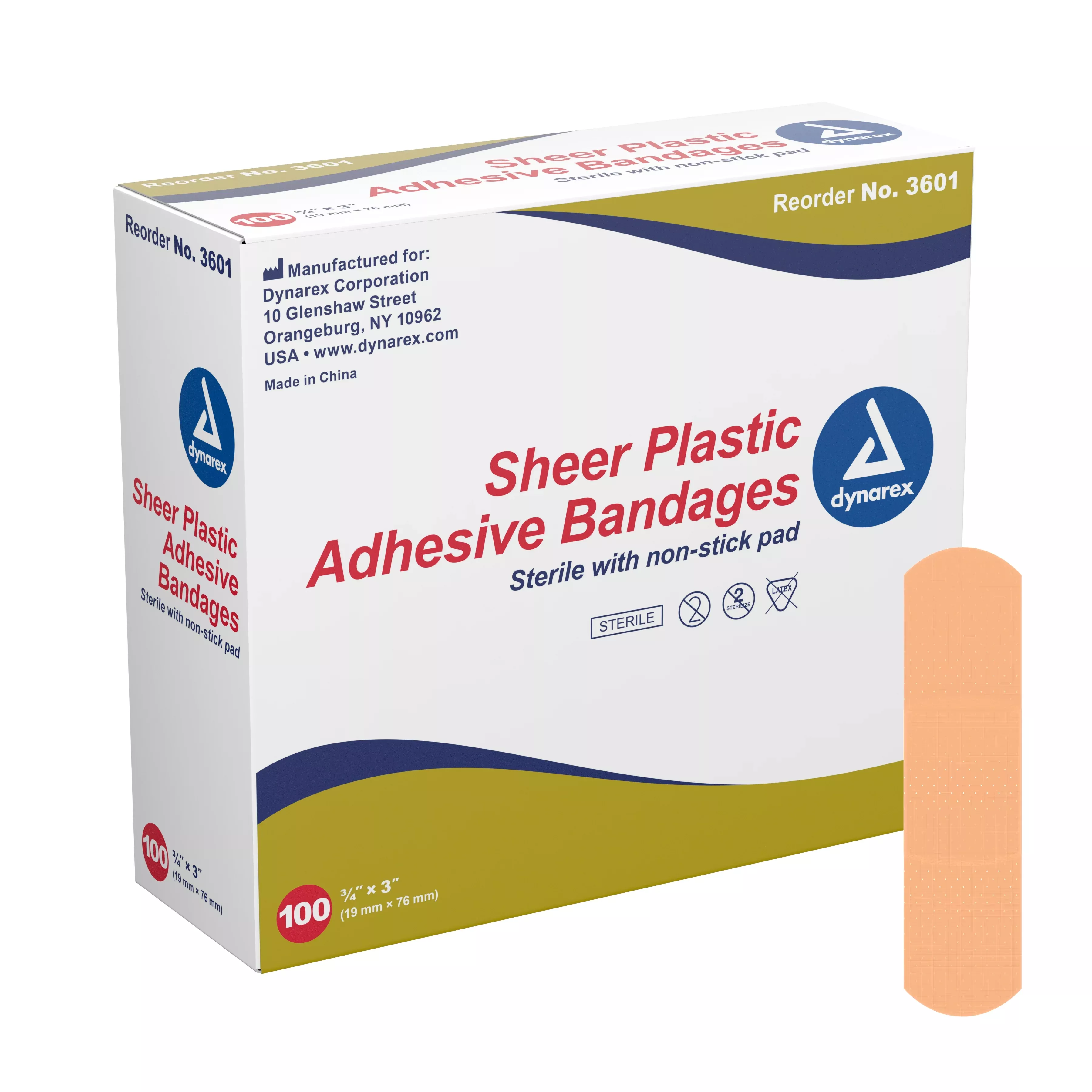 dynarex Tan Sheer Adhesive Strip, ¾ x 3 Inch, 1 Box